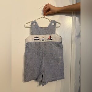 Nautical Stripe Seersucker Overalls - Blue